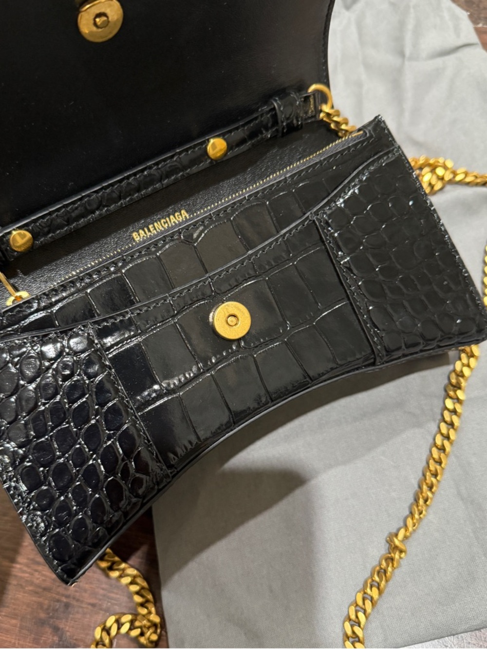 Balenciaga: Black Croc Hourglass Bag (Like New) - Picture 12 of 15